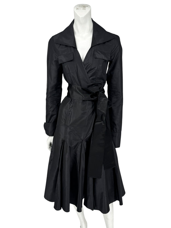 Diane von Furstenberg Black 100% Silk Wrap Midi Dress Belted Size 4 DVF