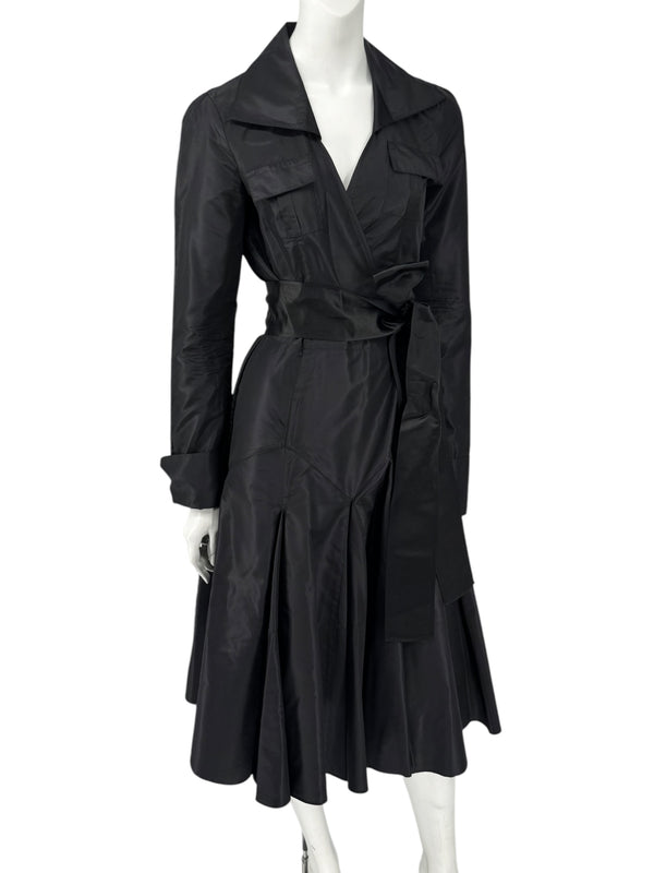 Diane von Furstenberg Black 100% Silk Wrap Midi Dress Belted Size 4 DVF