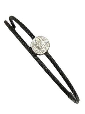 ALOR 18k White Gold Diamond Round Station Black Steel Multi-Row Bracelet NWT
