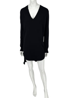 Givenchy Black 100% Cashmere Sweater Dress Draped Back V Neck Italy Sz S