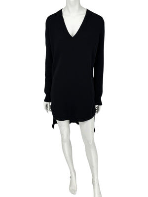 Givenchy Black 100% Cashmere Sweater Dress Draped Back V Neck Italy Sz S