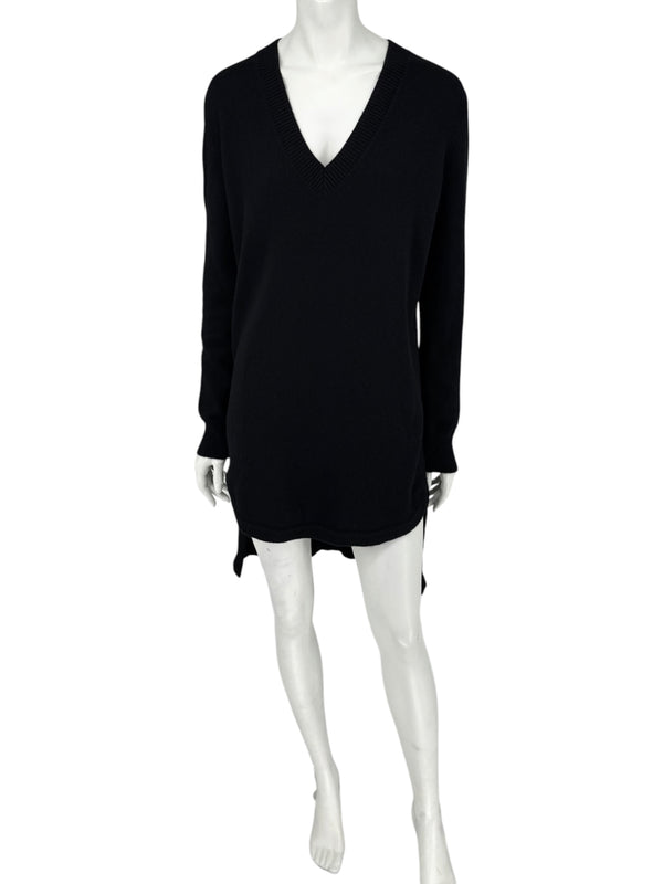 Givenchy Black 100% Cashmere Sweater Dress Draped Back V Neck Italy Sz S