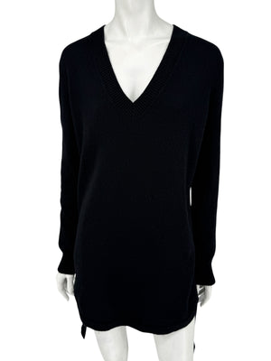 Givenchy Black 100% Cashmere Sweater Dress Draped Back V Neck Italy Sz S