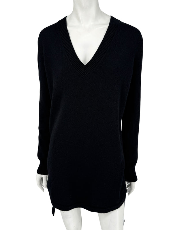 Givenchy Black 100% Cashmere Sweater Dress Draped Back V Neck Italy Sz S