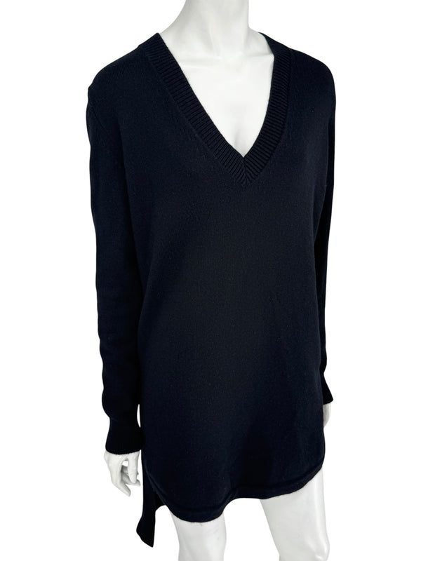 Givenchy Black 100% Cashmere Sweater Dress Draped Back V Neck Italy Sz S