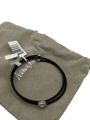 ALOR 18k White Gold Diamond Round Station Black Steel Multi-Row Bracelet NWT