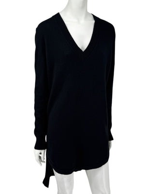 Givenchy Black 100% Cashmere Sweater Dress Draped Back V Neck Italy Sz S