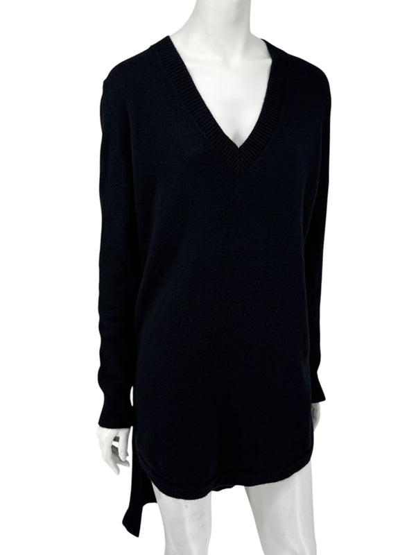 Givenchy Black 100% Cashmere Sweater Dress Draped Back V Neck Italy Sz S