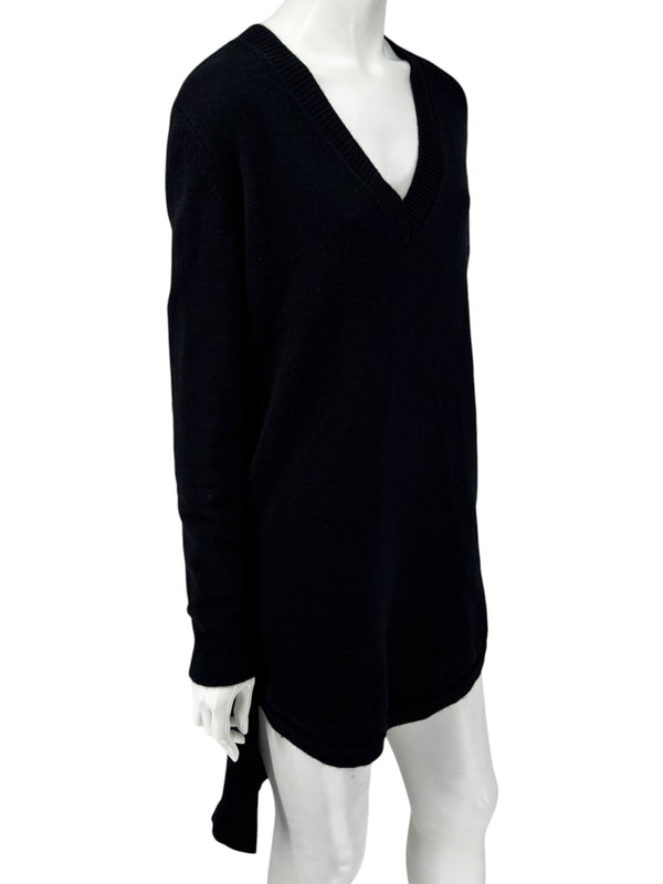 Givenchy Black 100% Cashmere Sweater Dress Draped Back V Neck Italy Sz S