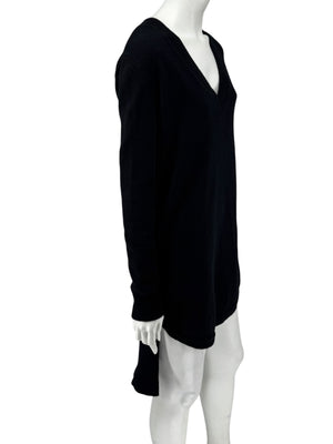Givenchy Black 100% Cashmere Sweater Dress Draped Back V Neck Italy Sz S