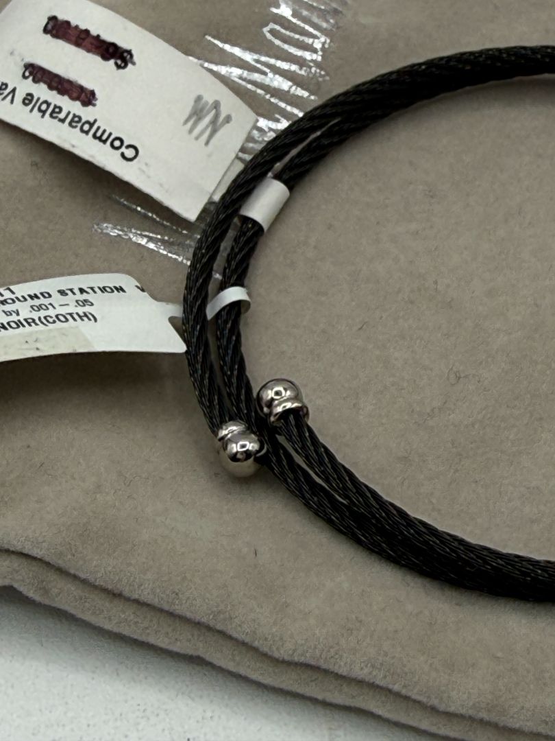 ALOR 18k White Gold Diamond Round Station Black Steel Multi-Row Bracelet NWT