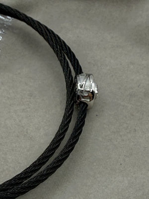 ALOR 18k White Gold Diamond Round Station Black Steel Multi-Row Bracelet NWT
