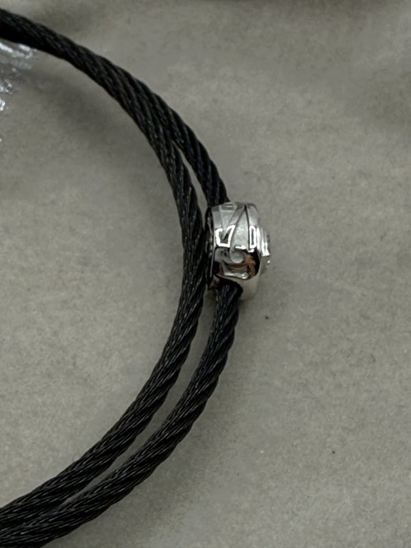 ALOR 18k White Gold Diamond Round Station Black Steel Multi-Row Bracelet NWT