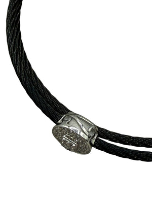 ALOR 18k White Gold Diamond Round Station Black Steel Multi-Row Bracelet NWT
