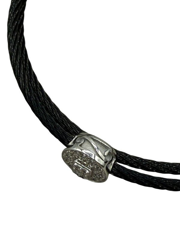 ALOR 18k White Gold Diamond Round Station Black Steel Multi-Row Bracelet NWT