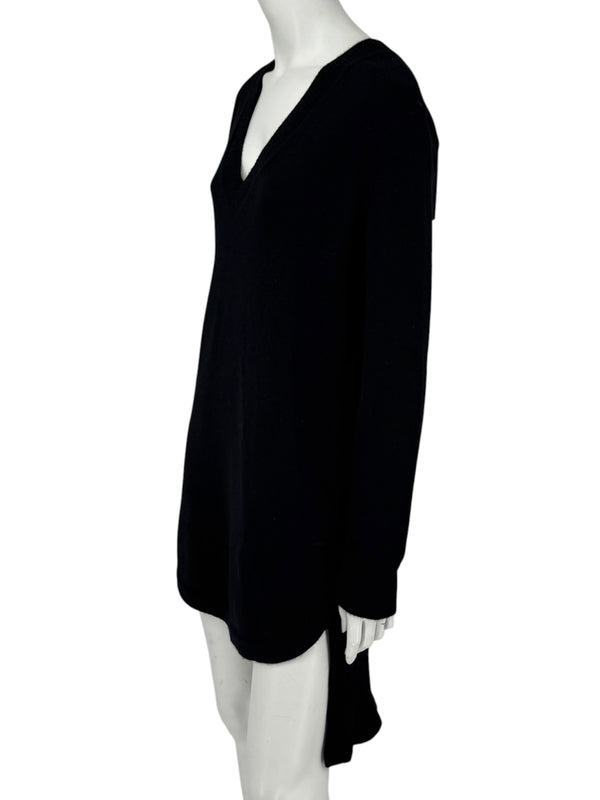 Givenchy Black 100% Cashmere Sweater Dress Draped Back V Neck Italy Sz S