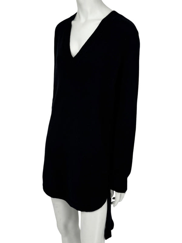 Givenchy Black 100% Cashmere Sweater Dress Draped Back V Neck Italy Sz S