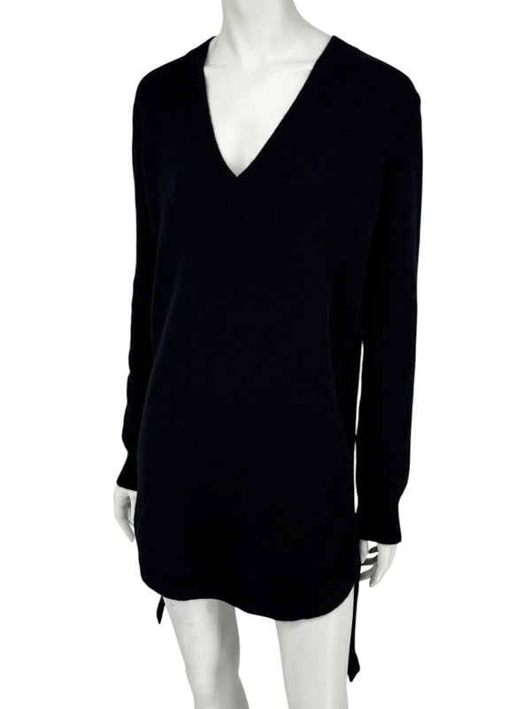 Givenchy Black 100% Cashmere Sweater Dress Draped Back V Neck Italy Sz S