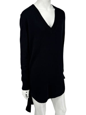Givenchy Black 100% Cashmere Sweater Dress Draped Back V Neck Italy Sz S