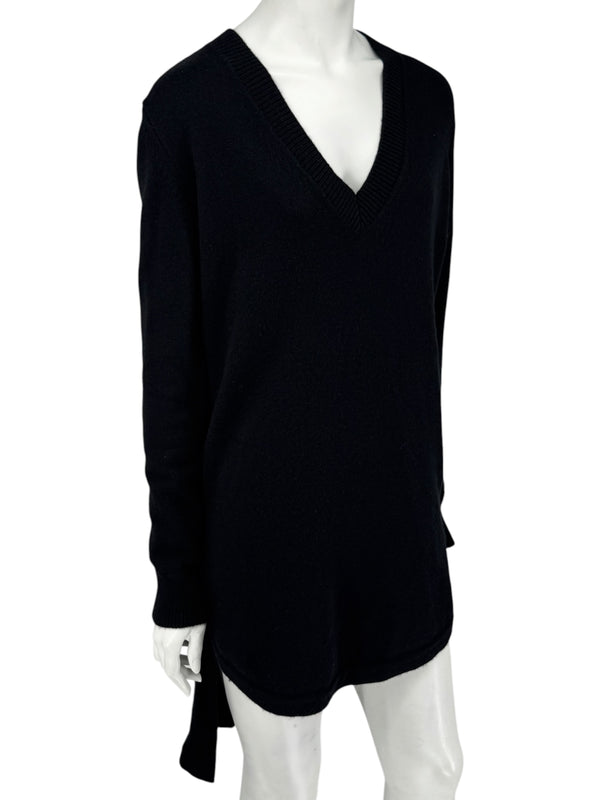 Givenchy Black 100% Cashmere Sweater Dress Draped Back V Neck Italy Sz S