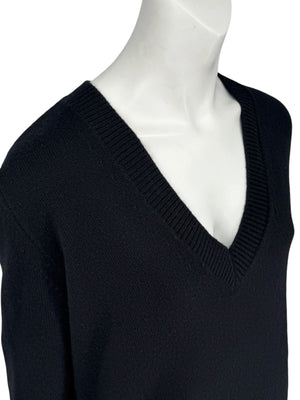 Givenchy Black 100% Cashmere Sweater Dress Draped Back V Neck Italy Sz S