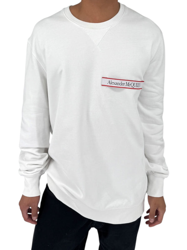 Alexander McQueen White Logo Patch Crewneck Sweatshirt NWT Large