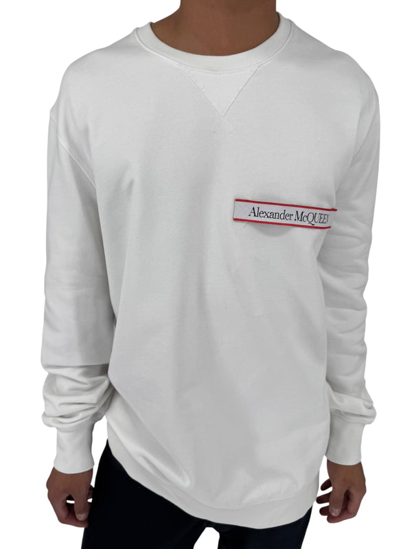 Alexander McQueen White Logo Patch Crewneck Sweatshirt NWT Large