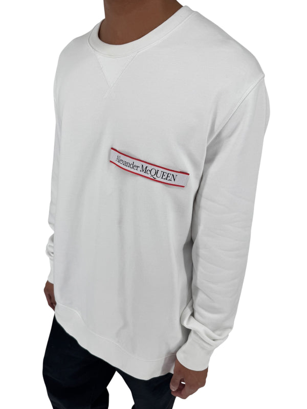 Alexander McQueen White Logo Patch Crewneck Sweatshirt NWT Large