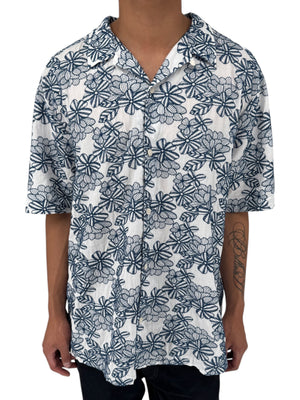 Ted Baker London Floral Camp Collar Shirt XXL Size 7 White Navy Cotton