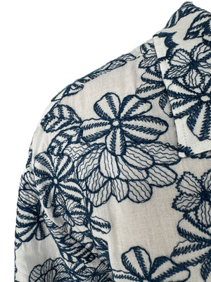 Ted Baker London Floral Camp Collar Shirt XXL Size 7 White Navy Cotton
