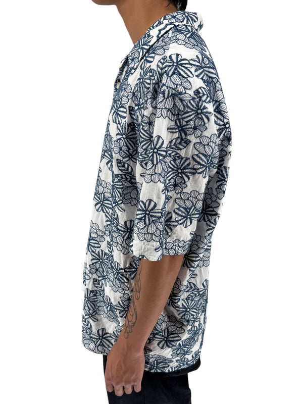 Ted Baker London Floral Camp Collar Shirt XXL Size 7 White Navy Cotton