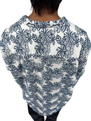 Ted Baker London Floral Camp Collar Shirt XXL Size 7 White Navy Cotton