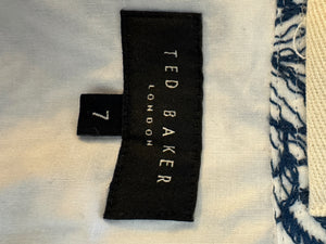Ted Baker London Floral Camp Collar Shirt XXL Size 7 White Navy Cotton