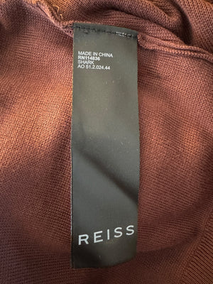 REISS Shark Knit Polo Shirt XXL Brown Ivory Modal Cotton Johnny Collar Men's