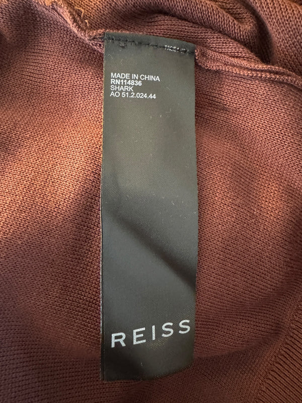 REISS Shark Knit Polo Shirt XXL Brown Ivory Modal Cotton Johnny Collar Men's
