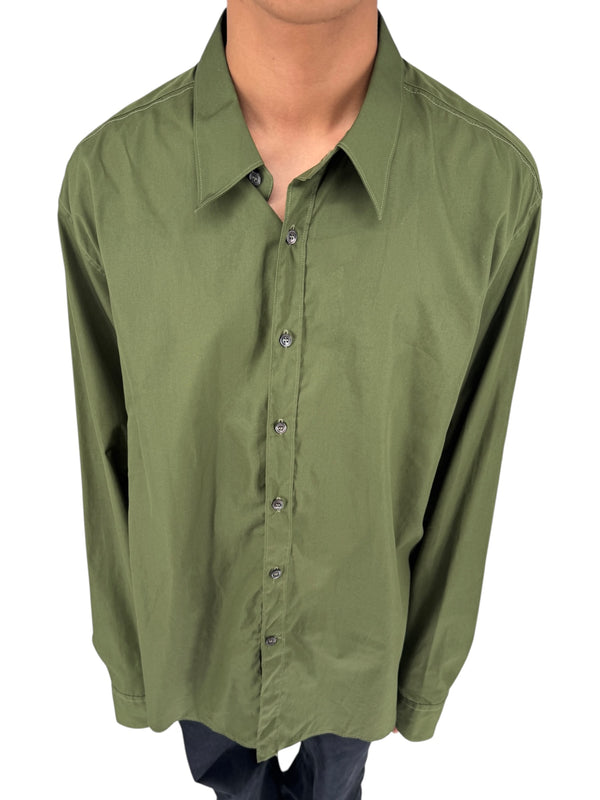 Salvatore Ferragamo Olive Green Cotton Button Shirt Made Italy XXL Mens