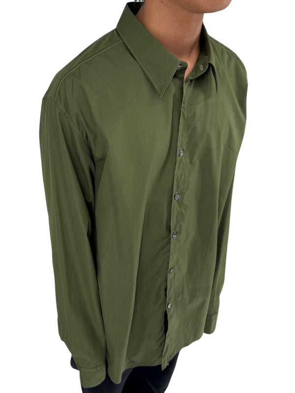 Salvatore Ferragamo Olive Green Cotton Button Shirt Made Italy XXL Mens