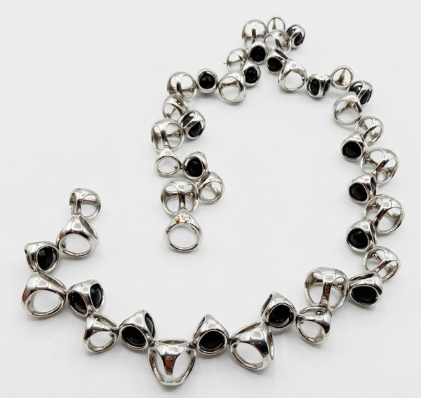 Di Modolo Sterling Silver Black Onyx Link Necklace & Openwork Earrings Set