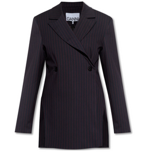 Ganni Navy Pinstripe Double-Breasted Blazer – Size M