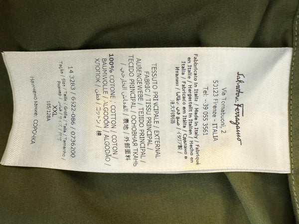 Salvatore Ferragamo Olive Green Cotton Button Shirt Made Italy XXL Mens