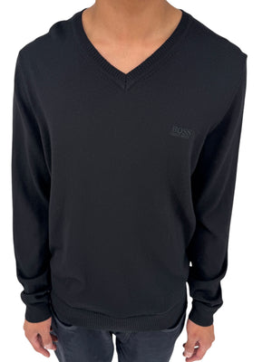 NWT BOSS Hugo Boss Extra Fine Merino Black Long Sleeve Henley Shirt L