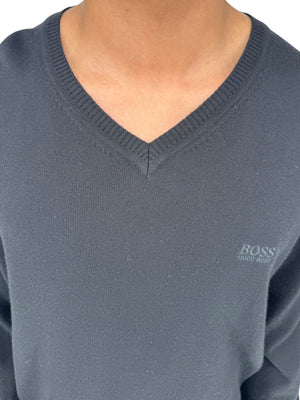 NWT BOSS Hugo Boss Extra Fine Merino Black Long Sleeve Henley Shirt L
