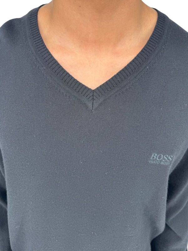 NWT BOSS Hugo Boss Extra Fine Merino Black Long Sleeve Henley Shirt L