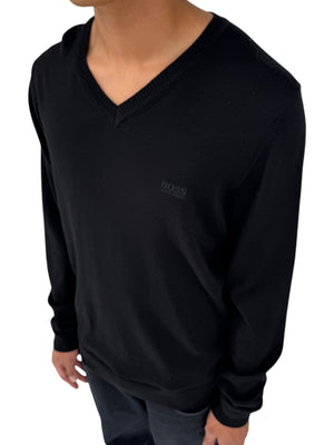 NWT BOSS Hugo Boss Extra Fine Merino Black Long Sleeve Henley Shirt L