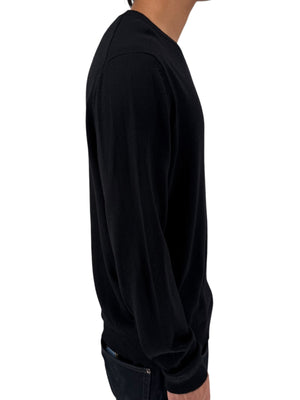 NWT BOSS Hugo Boss Extra Fine Merino Black Long Sleeve Henley Shirt L