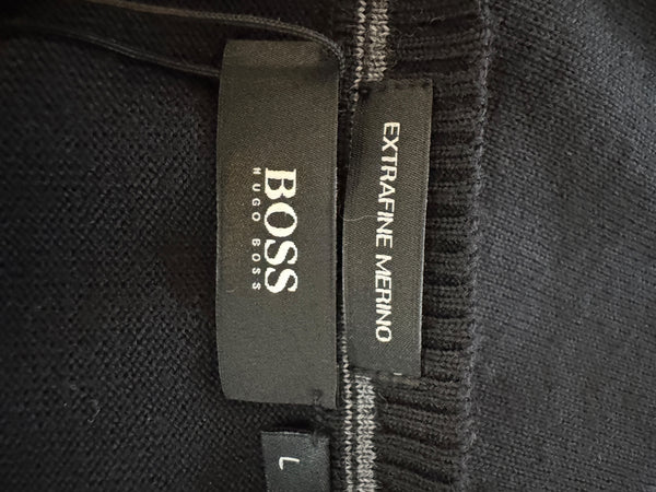 NWT BOSS Hugo Boss Extra Fine Merino Black Long Sleeve Henley Shirt L