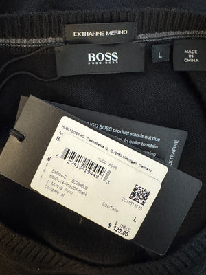 NWT BOSS Hugo Boss Extra Fine Merino Black Long Sleeve Henley Shirt L
