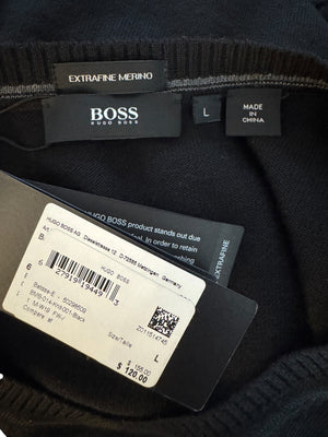 NWT BOSS Hugo Boss Extra Fine Merino Black Long Sleeve Henley Shirt L