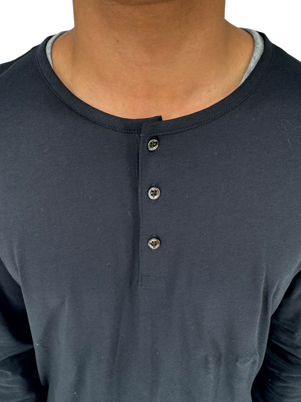 NWT BOSS Hugo Boss Extra Fine Merino Black Long Sleeve Henley Shirt L