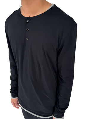 NWT BOSS Hugo Boss Extra Fine Merino Black Long Sleeve Henley Shirt L